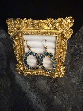 Gold Hoop Earrings with Blue Crystals - Women Jewelry